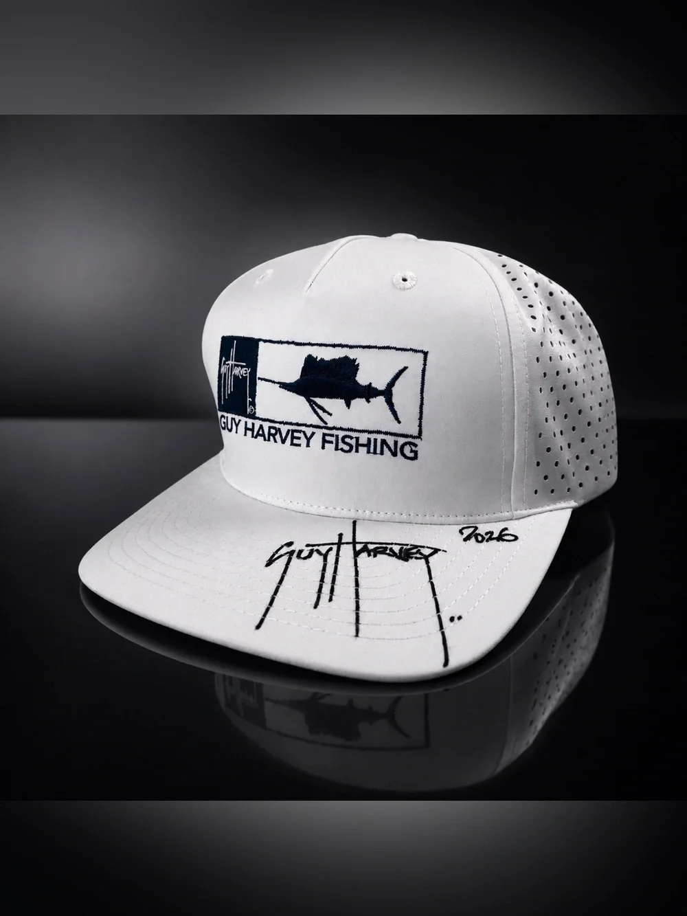 Guy Harvey Signed White Fishing Hat Sailfish Snapback Performance Cap 2026 NWT